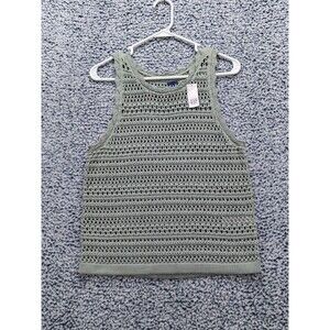 NWT GAP Crochet Knit Tank Top Size M Boho Festival Scalloped Hem Summer Green